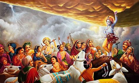 Buy Krishna Lifting Mount Govardhan Handmade Oil Painting on Online in ...