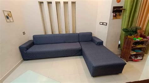L-Shape Sofa Cover - Navy Blue Abstract – Divine Trendz