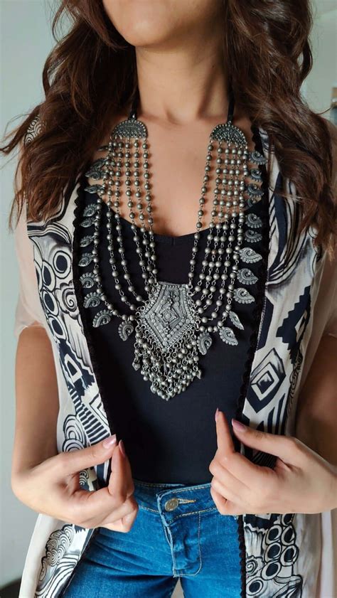 6 Layer Silver Oxidised Necklace – Label DC