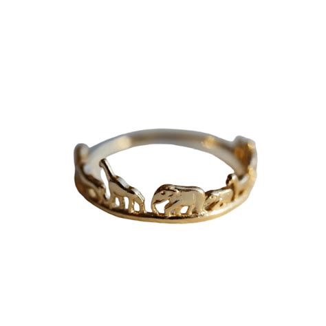 Elephant Design Gold Polish Ring – 925 Silver | ZIA Silver Jewellery