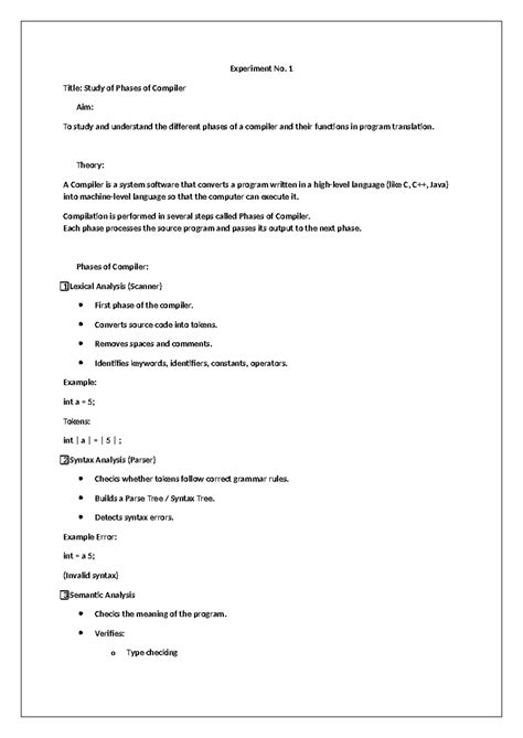 Compiler Phases and Symbol Table Generation (Experiment No. 1 & 3 ...