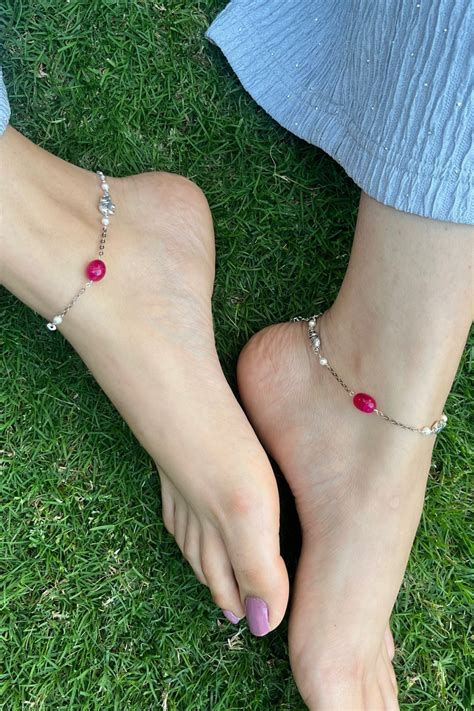SILVER COLOR ELEPHANT RED ONYX ANKLETS (PAIR) – Heer House Of Jewellery