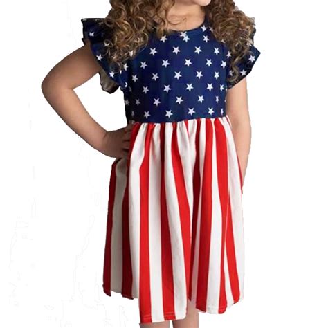 Okbabeha Toddler Girl 4th of July Dress Short Sleeve Crewneck Stars ...