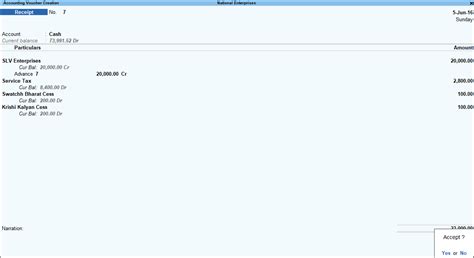 Advance Receipt (Service Tax)