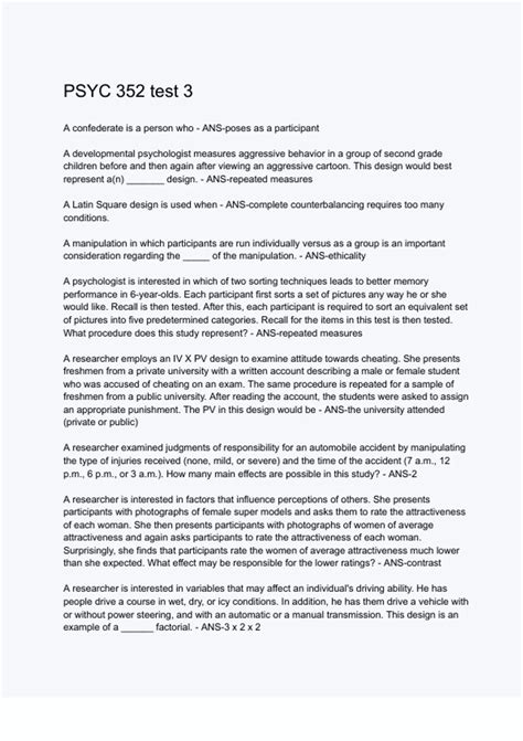 PSYC 352 test 3 Questions and Answers (2024/2025) (Verified Answers ...