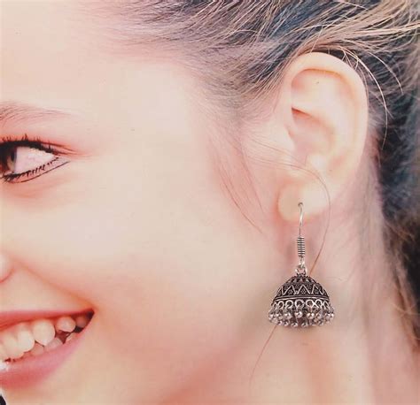 Buy Oxidized Silver Plated Handmade Hook Drop Light Weight Jhumka ...
