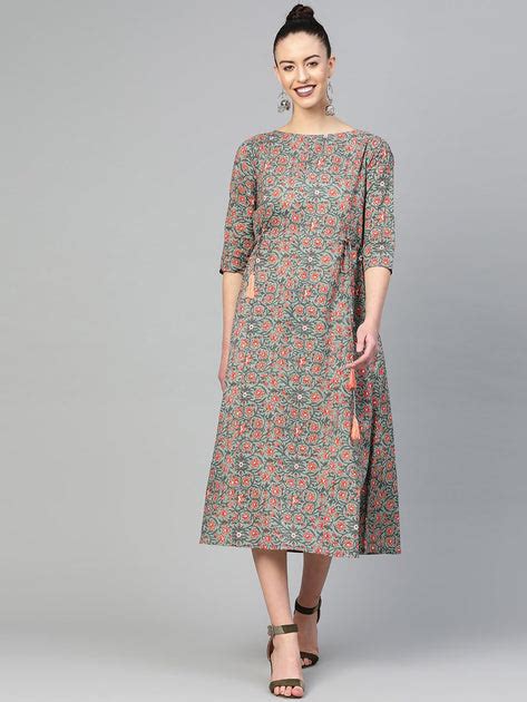 Women Green & Peach Floral Printed A-Line Dress – Nayo Clothing