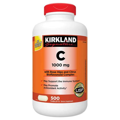 Amazon.com: Kirkland Signature Vitamin C 1000mg, with Rose Hips 500 Tabs each (pack of 2 ...