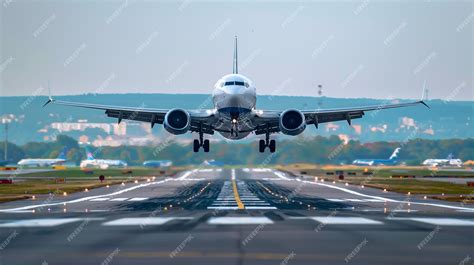 Premium Photo | Airplane Taking Off from Busy Airport Runway Aerial View