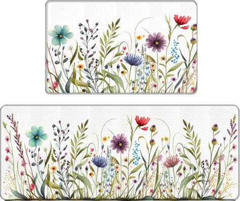 Amazon.com: Bulijojo Wildflower Floral Anti Fatigue Kitchen Floor Mats ...