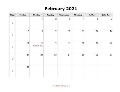 February Free Printable Calendar 2021 With Holidays