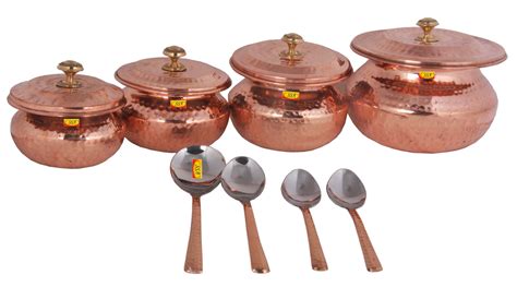 Steel Copper Handi with Lid & Serving Spoon- Punjabi & Rajasthani Desi ...