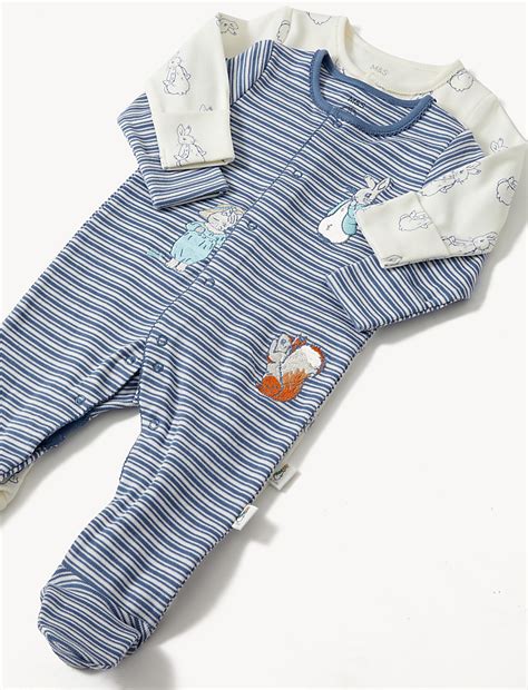 Buy 2pk Pure Cotton Peter Rabbit™ Sleepsuits (0-3 Yrs) at Marks & Spencer