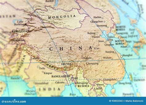 Geographic Map of China Country with Important Cities Stock Photo - Image of official, borders ...