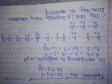 the pair of equations 5x-15y=8 and 3x-9y=24/5 has(a) one solution (b ...