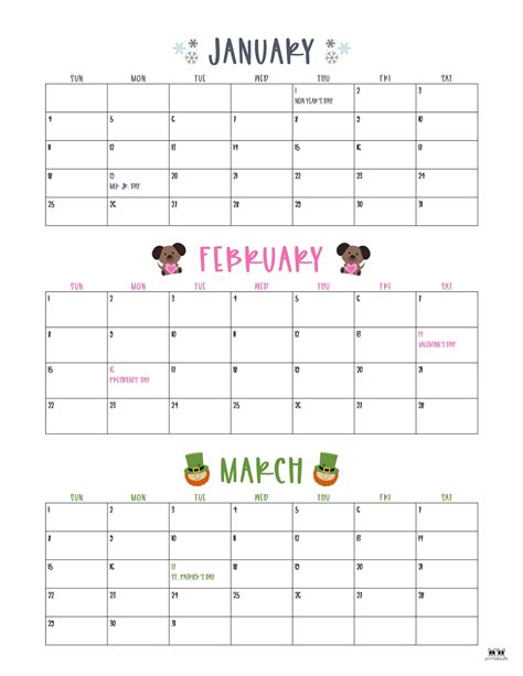 3 Month Calendar Printable