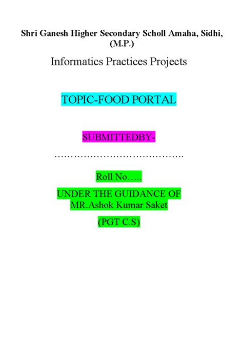 Informatics Practices Project: Food Portal Management System (CS) - Studocu