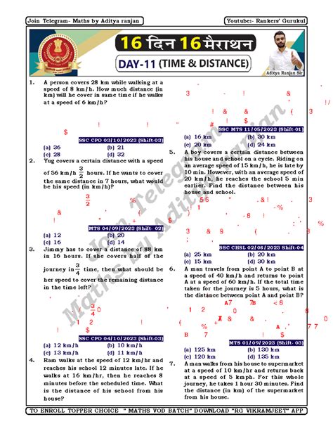 DAY 11 Time and Distance (16 Days 16 Marathon) - Join Telegram Maths by ...