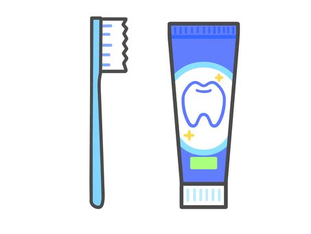 A minimalist clipart image featuring a toothbrush and a tube of toothpaste, representing dental ...