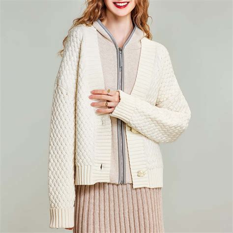 Autumn winter milk white flower button loose warm women's knit cardigan ...