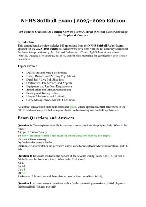 NFHS Softball Exam | 2025–2026 Edition – 100 Updated Questions ...