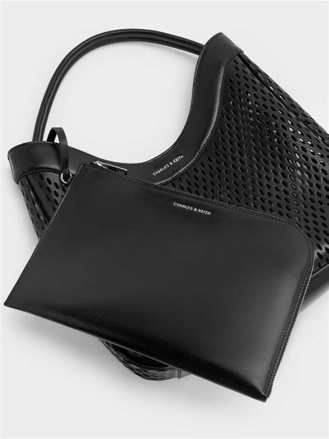 Noir Juno Perforated Hobo Bag - Noir - Bags - CHARLES & KEITH IN