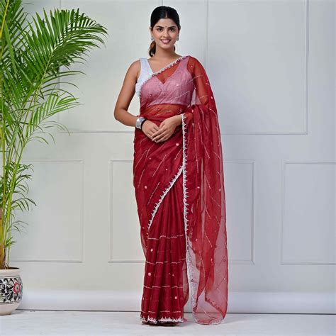 Turkey Red Organza Saree – Mykaa Jaipur