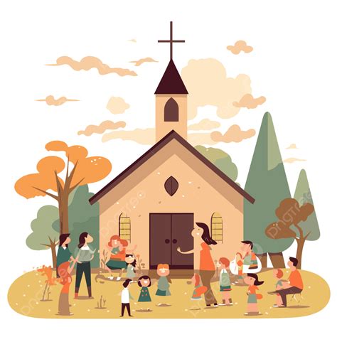 Outdoor Worship Clipart People In Church Vector Illustration Cartoon ...