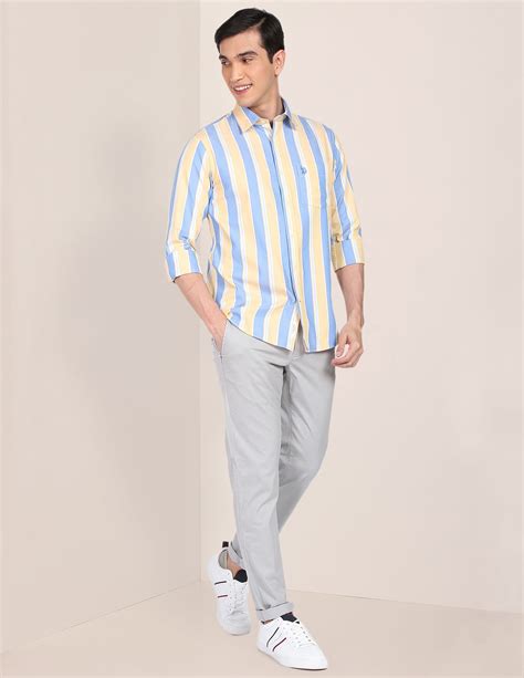 Men Yellow Oxford Weave Striped Casual Shirt – U.S. Polo Assn. India