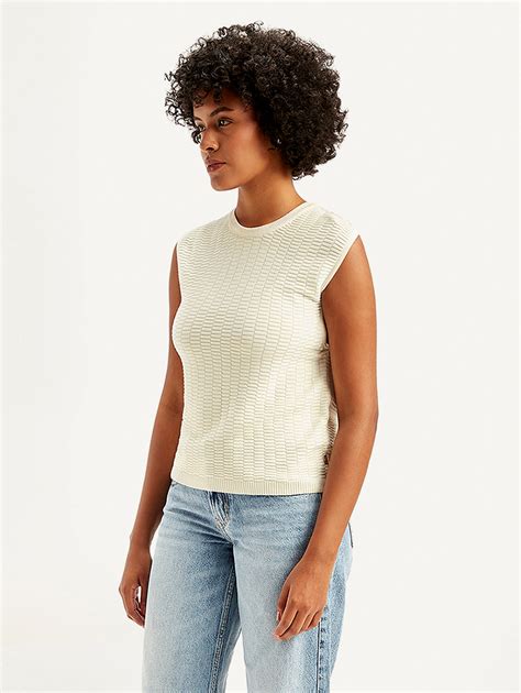Women's Textured White Crew Neck Top – Levis India Store