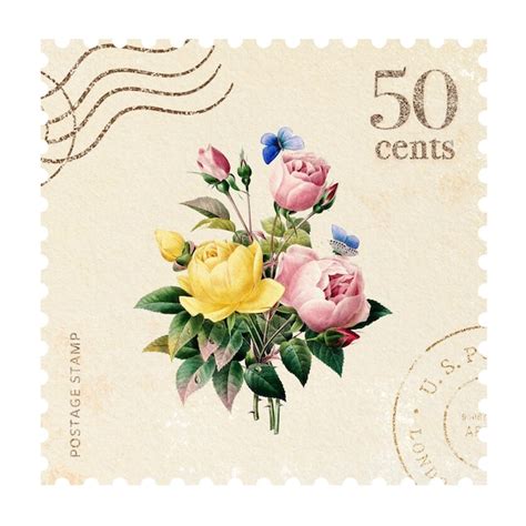 Vintage rose postage stamp | Premium Photo