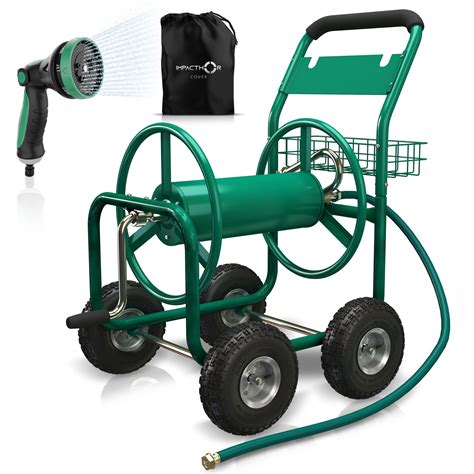 IMPACTHOR Garden Hose Reel Cart - 4 Wheels Heavy Duty Hose Cart, Nozzle ...