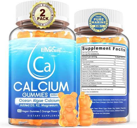 Amazon.com: Algae Calcium Gummies 600mg with Vitamin D3, C, Magnesium ...