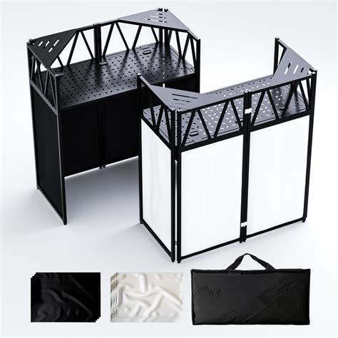 Portable DJ Booth Table,Foldable DJ Table Stand with White & Black ...