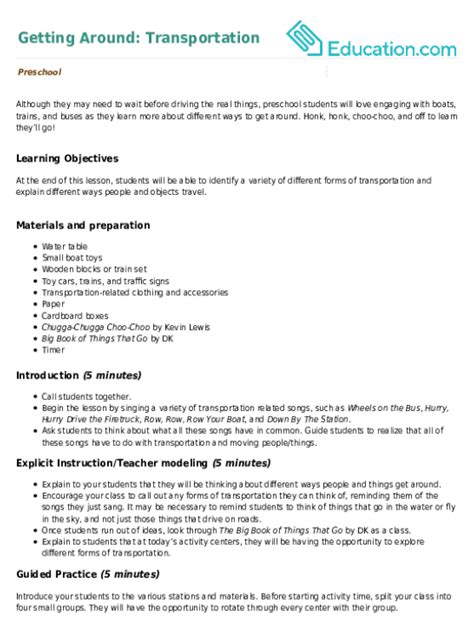 Transportation Lesson Plan 的图像结果