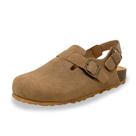 Chase & Chloe Women's Suede Clogs Adjustable Buckle Mules Cork Footbed ...