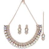 Sukkhi Spunky Rose Gold Plated Rainbow Stones Collar Bone Necklace Set ...