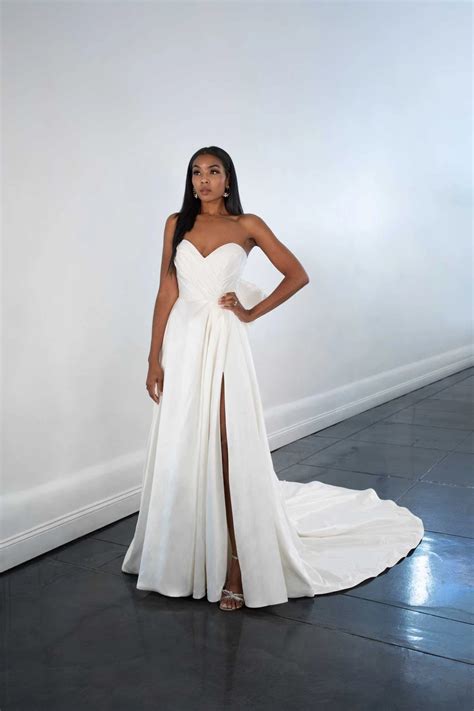 Strapless Couture Silk A-Line Wedding Dress with Skirt Split and Bow Detail