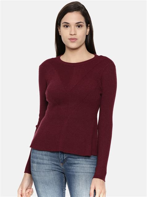 Buy ONLY Women Maroon Self Design Sweater - Sweaters for Women 10687558 ...