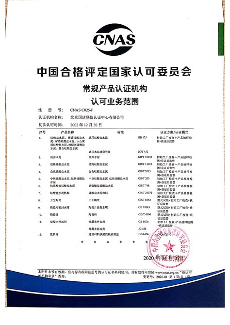 产品认证机构认可证书 - 北京国建联信认证中心有限公司