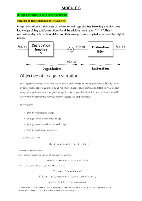 Module 3 - IVP - Will help u a lot - MODULE 3 Image restoration and ...
