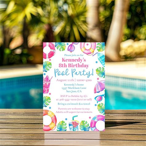 Editable Pool Party Invitation Template Bright Pool Party Invite ...