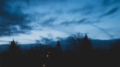 Wallpaper house, trees, night, sky, outlines, twilight hd, picture, image