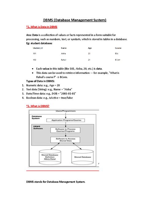 DBMS (Database Management System) - Comprehensive Study Notes - Studocu