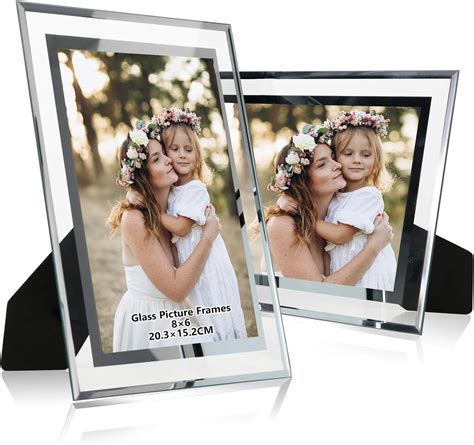 DMSELL 2 Pack Glass Photo Frame 8x6, Glass Picture Frames 8x6 for ...