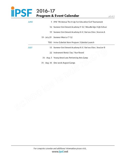 2017 IPSF Event Calendar | Irvine Unified School District – Irvine, CA