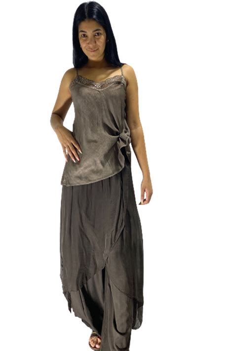 Bohem Stil Silk Harem Pants in Brown with an Asymmetric Flap Design