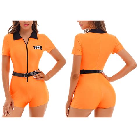 Orange Prisoner Costume Women Jailbird Jumpsuit Rompers Role Play ...