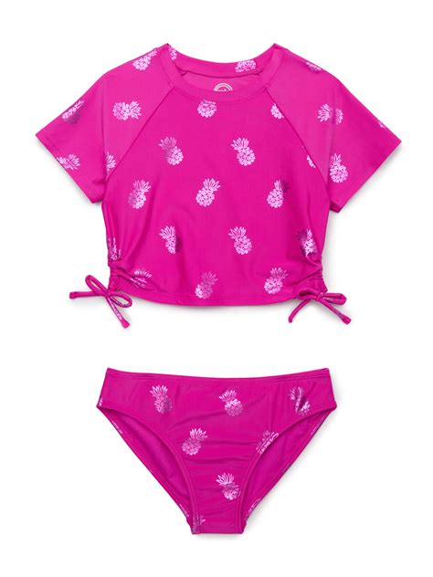 Wonder Nation Girls Cropped Rash Guard and Bikini Bottoms Swim Set with ...