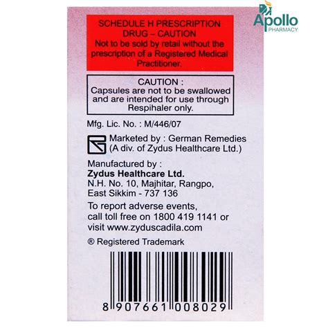 Derinide 400 mcg Respicaps 30's Price, Uses, Side Effects, Composition ...